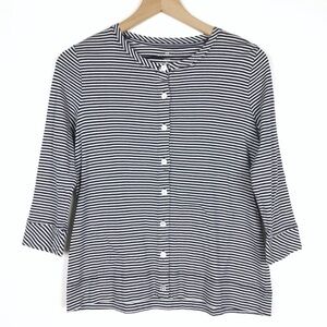 TALBOTS Cardigan Sweater Pima Cotton Stripe 3/4 Sleeves Minimalist Petite Medium